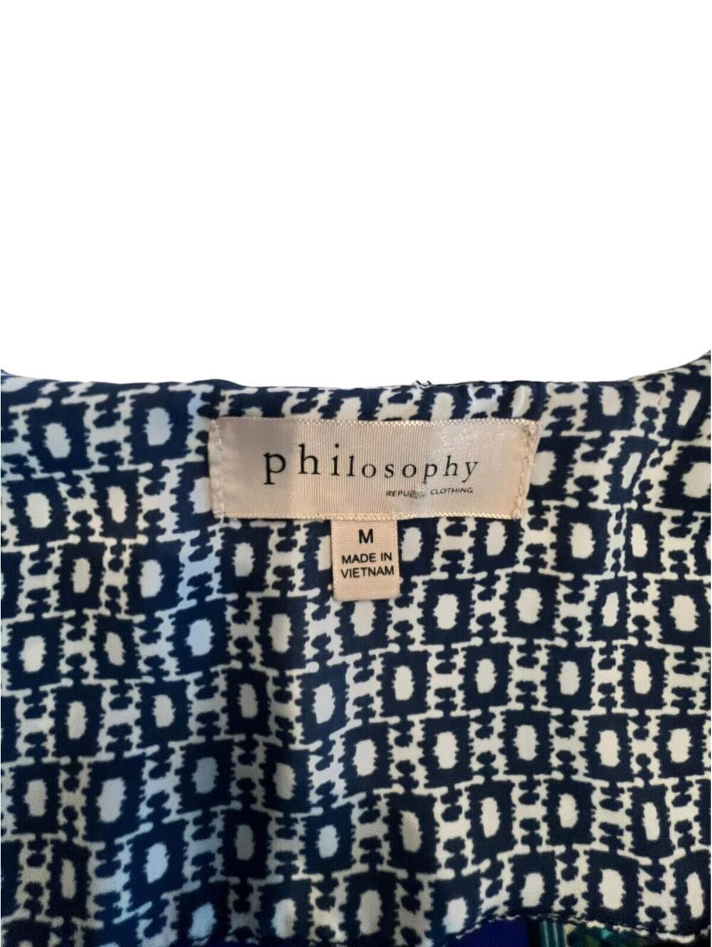 Philosophy Blouse Tunic Geometric Colorful Pockets V-neck Collar Sz Med - Picture 7 of 9